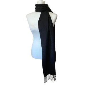 Italy Design Black Cashmere Blend Fringe Scarf Soft Luxury Wrap 75"x12"